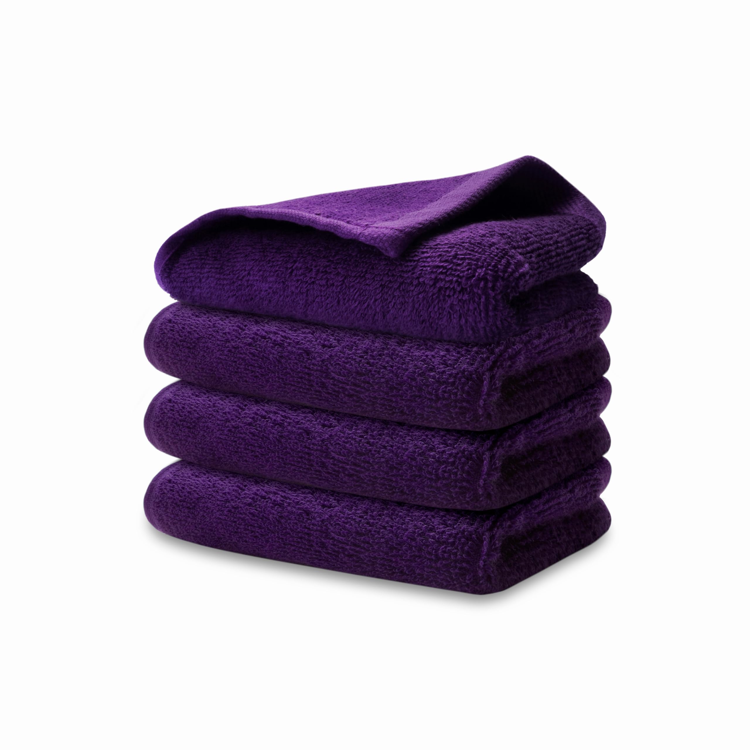The Holy South Fingertip Hand Towel | Absorbent |11x18 | Terry Velour Premium Washcloths, Bathroom use, 100% Cotton, Face, fingertip, Soft, Guest Towels (Pack of 4) (4, Purple)