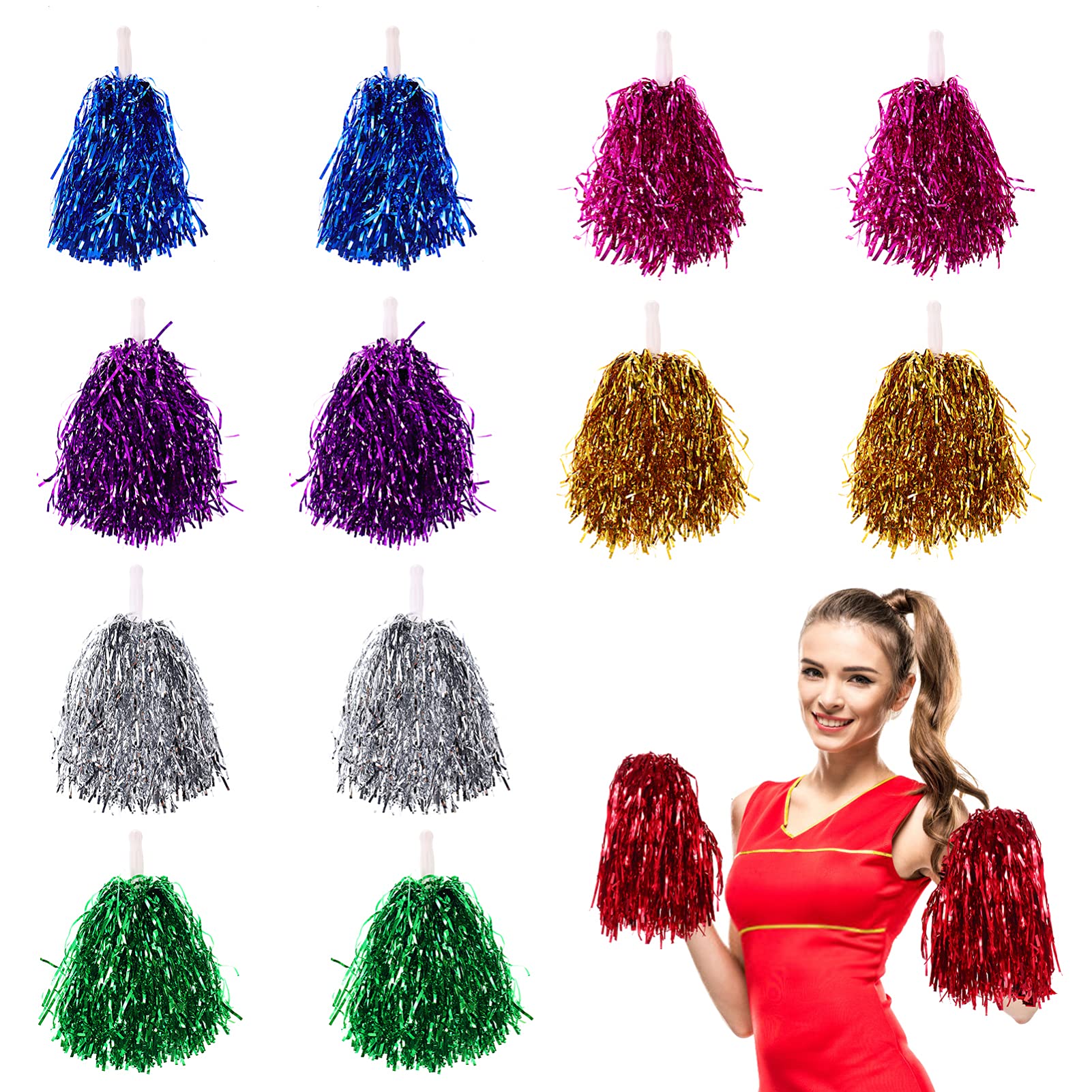 Toddmomy Lot De 14 Pompons Pour Pom-pom Girl En Aluminium Métallique Avec Poignée - Décorations De Fête Pour La Danse Et Le Sport (couleurs Mélangées