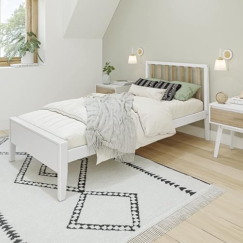 Miniatura 34 de Max & Lily Cama matrimonial, cama moderna escandinava para niños, marco de cama individual de madera maciza con cabecero de rejillas, no necesita