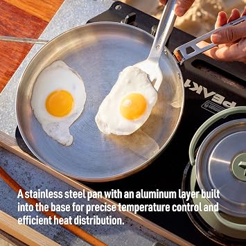 SEA TO SUMMIT - Detour Stainless Steel Pan - 1 to 2 People - 25cm Camping Frying Pan - Click-Safe Removable Handle - Induction Cooktop Compatible - Stainless Steel Camping Cookware - 917g