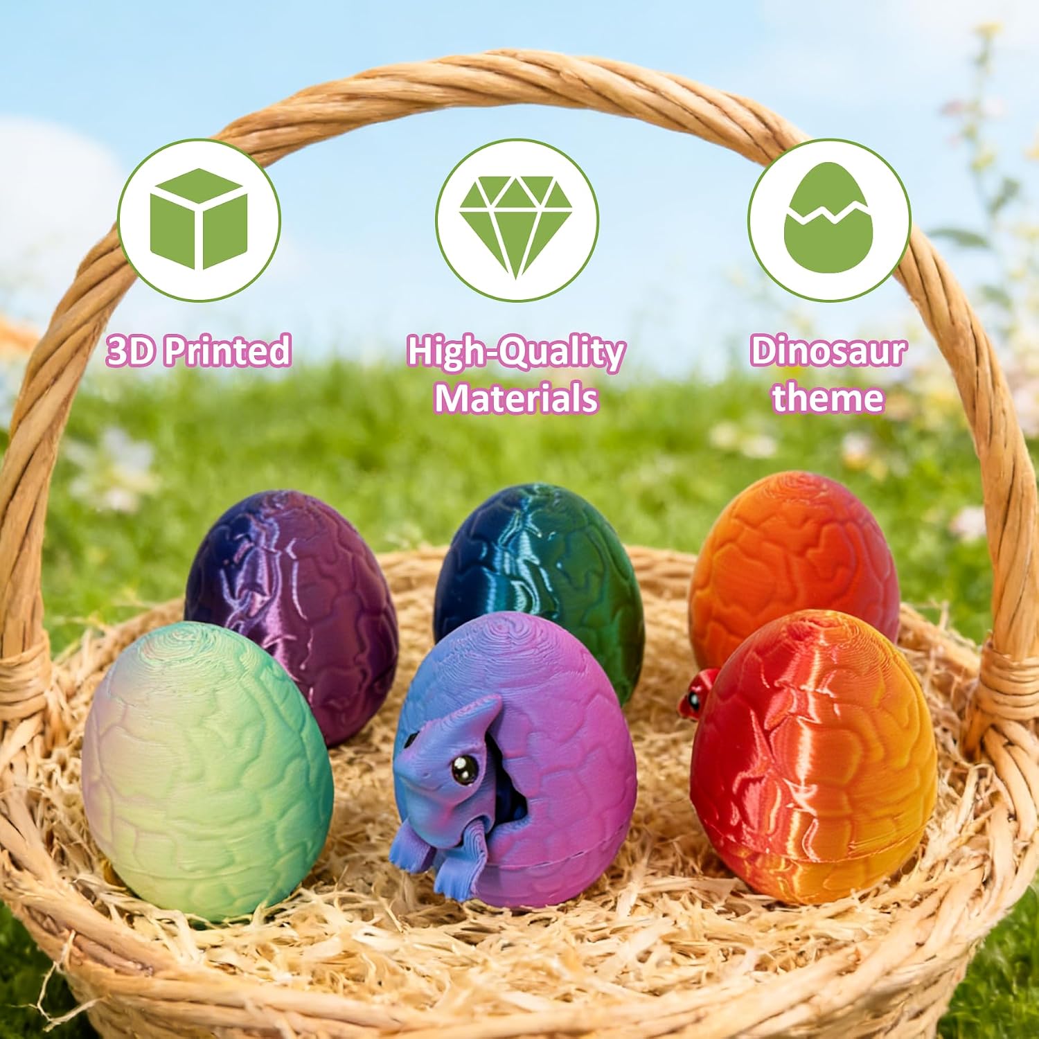 3D Printed Dragon Toys, 6Pcs Dinosaur Egg Set with Dragon Inside, Cool Animal Fidget Toys for Kids Teens, Articulated Dinosaur Egg Toy Set, Collectible Desk Toys, Party Favors & Classroom Prizes image 4