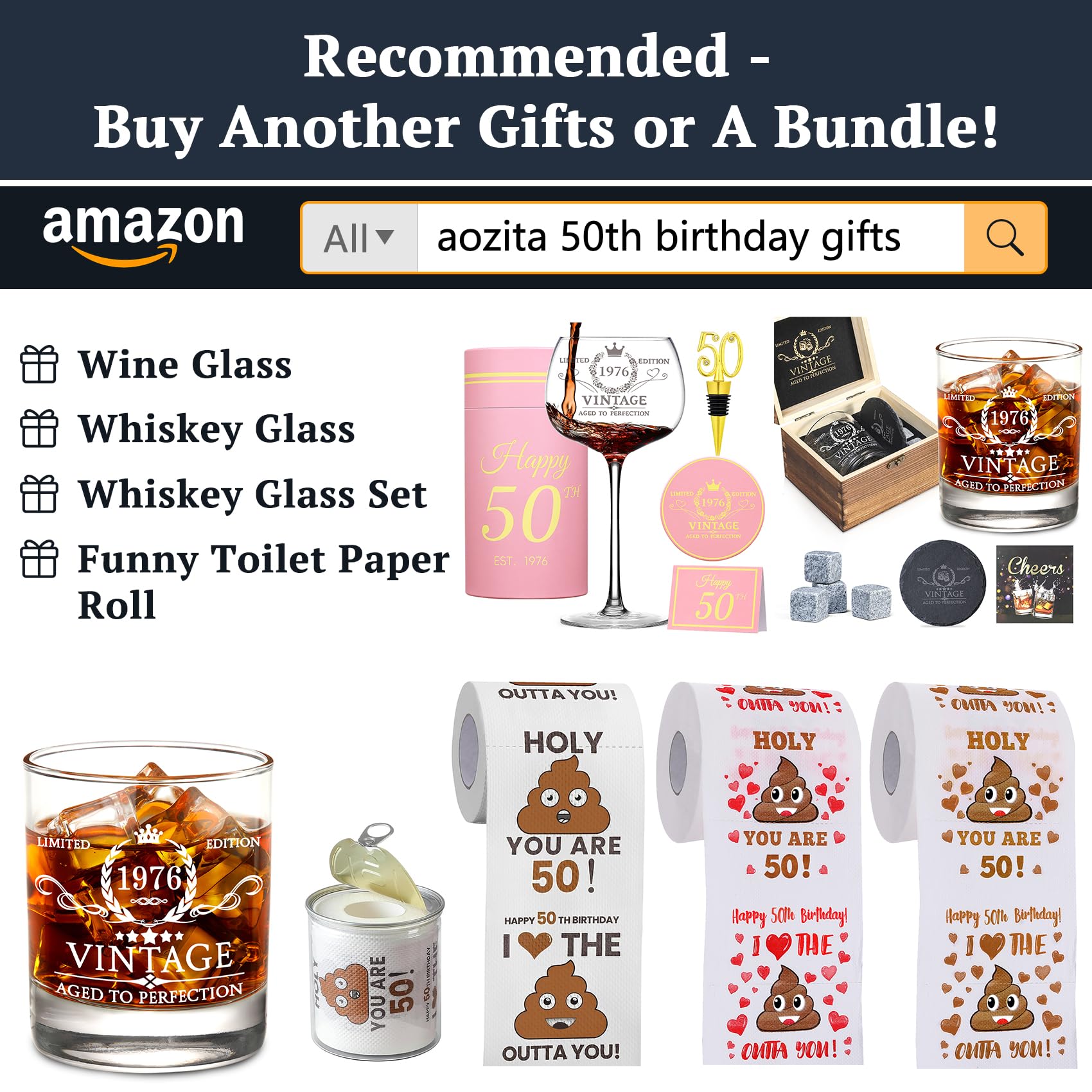 50th Birthday Whiskey Gift Set - Wood Box & Stones -2
