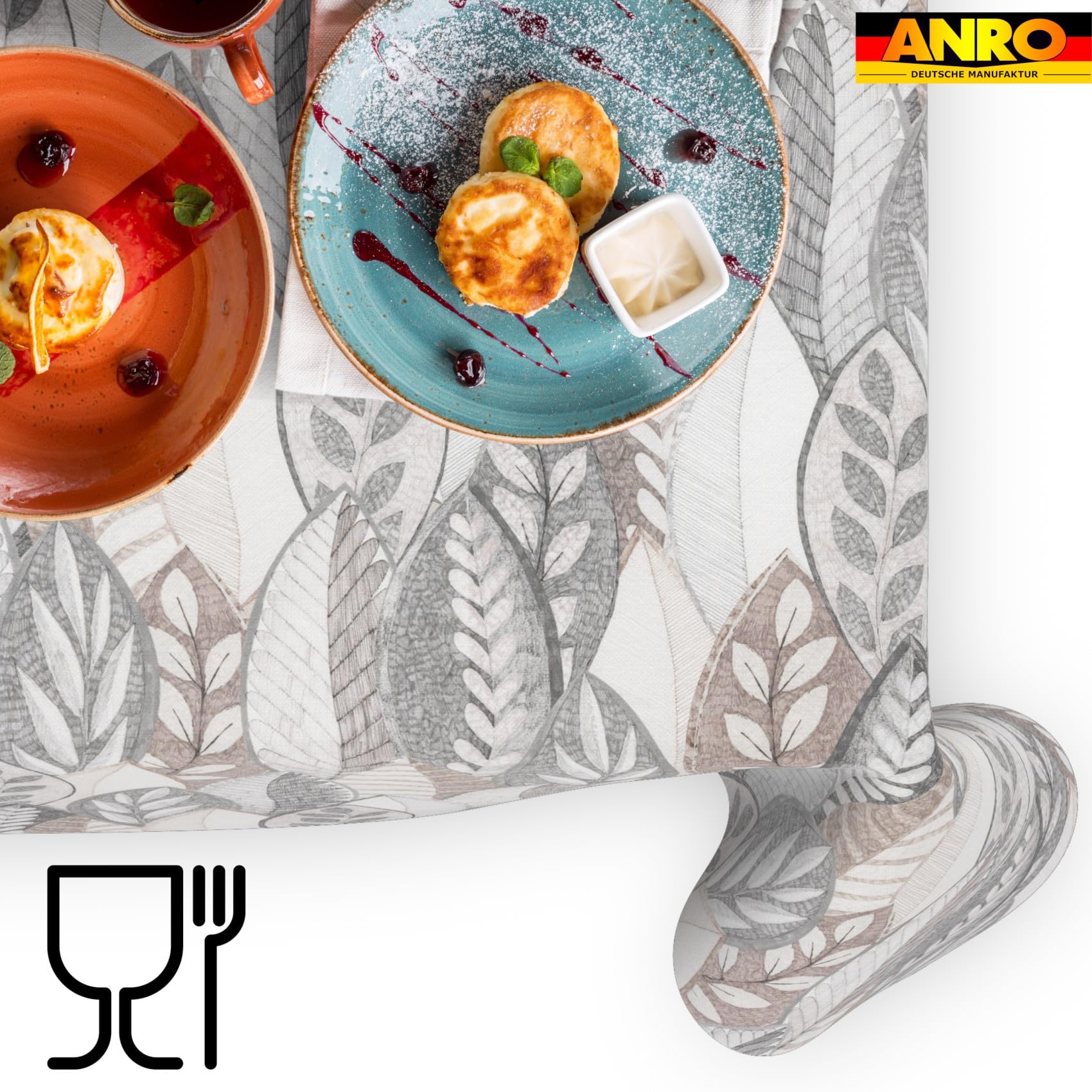 ANRO Obrus na stół Minta 70% bawełna 30% poliester – elegancki wzór liści, łatwy w utrzymaniu czystości, obcięta krawędź 500x140 cm