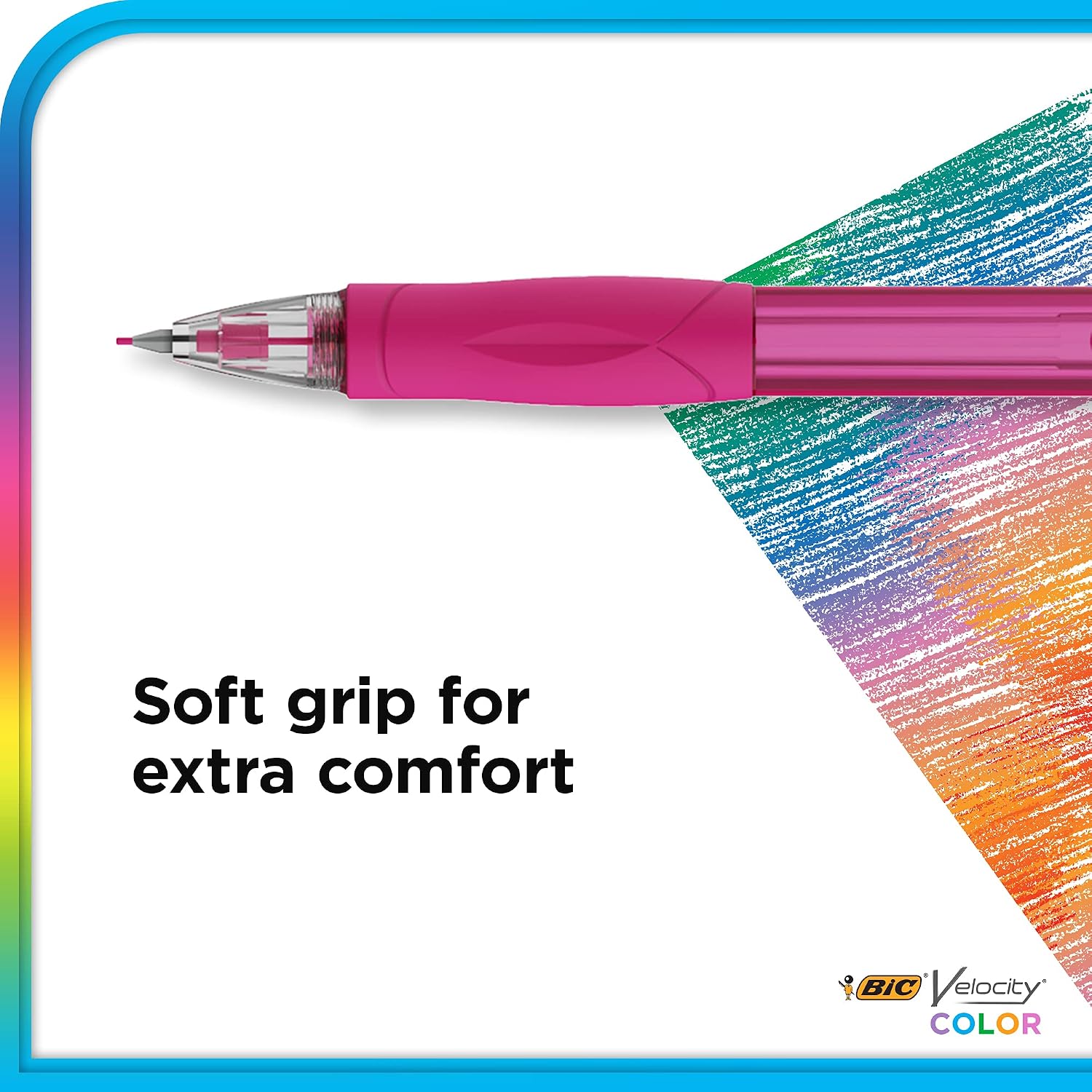 BIC Velocity Color Mechanical Pencil, Medium Point (0.7mm), Assorted Colored Leads, Soft Comfortable Grip, 12-Count