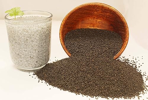 Vista 4 de Semillas comestibles de albahaca. 8 onzas o 0.5 libras/8.01 oz Semillas de Tukmaria Sabja Ricas en fibras Añadir a batidos Sin OMG Keto