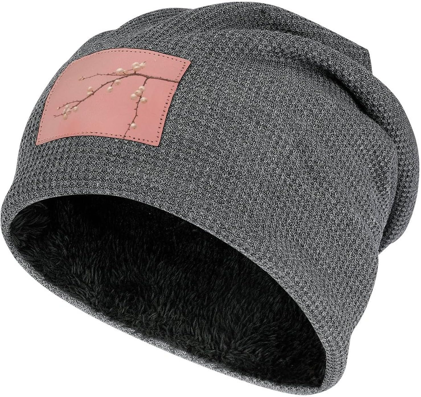 Pearl and Peach Beanie Hat Plush Pullover Cap Winter Warm Hat Windproof Knitted Cap for Men Women