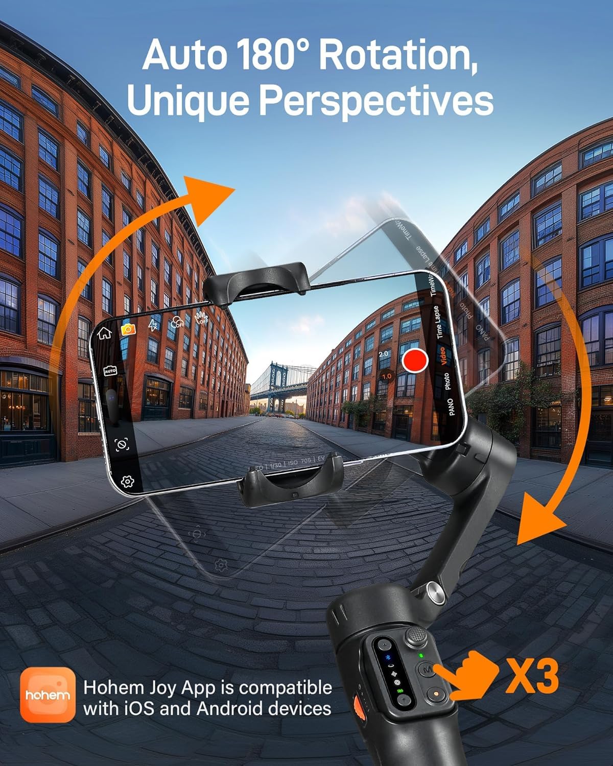 hohem iSteady X3 SE - Stabilizzatore cardanico per iPhone, stabilizzatore per telefono con telecomando staccabile, portatile, pieghevole, a 3 assi, per Android e iPhone 16 15 Pro Max, ideale per
