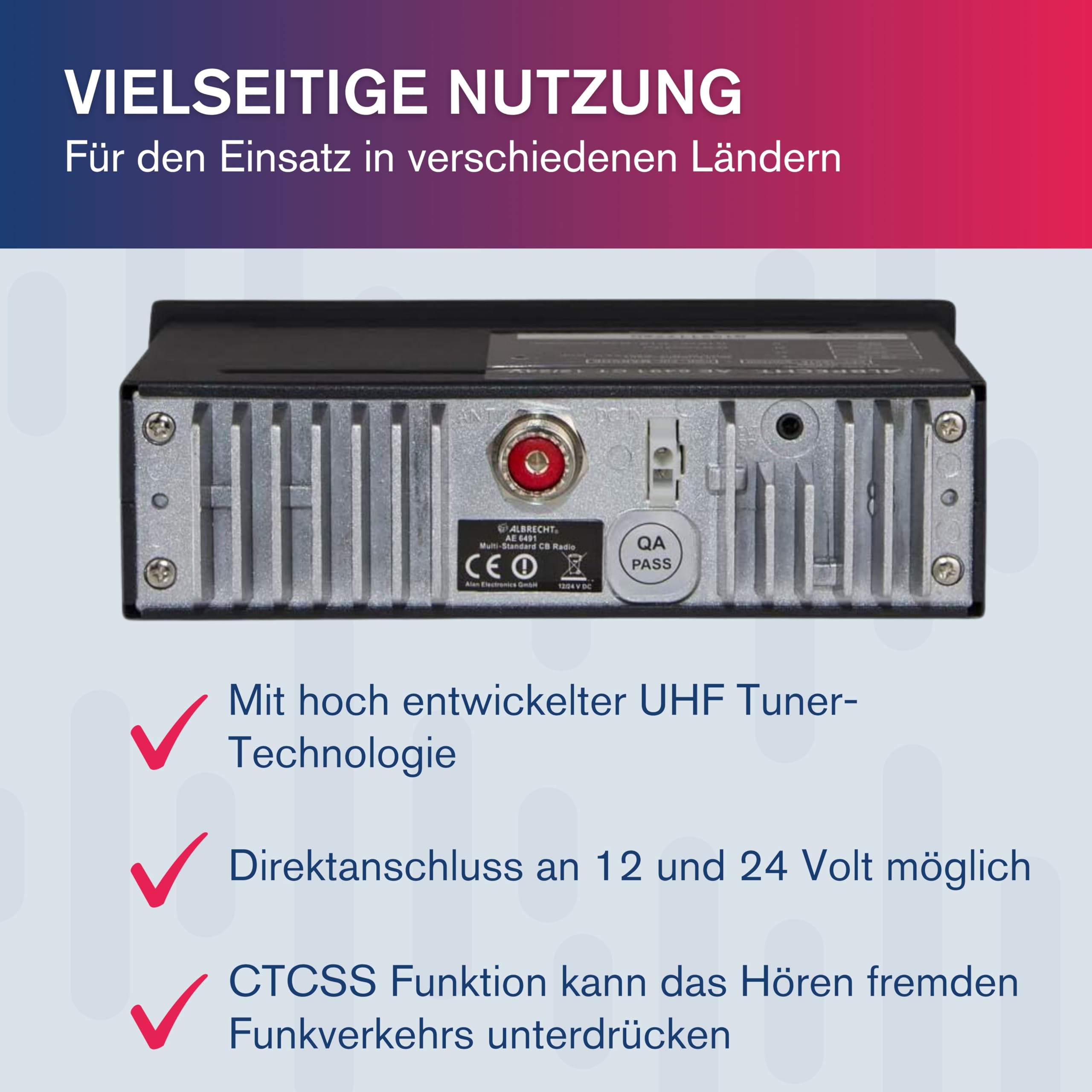 Albrecht AE 6491 VOX CB-Funkgerät, mit VOX Freisprechfunktion für die freihändige Nutzung in Auto & LKW, CB-Funk mit ASQ & CTCSS, 12/24 Volt, schwarz