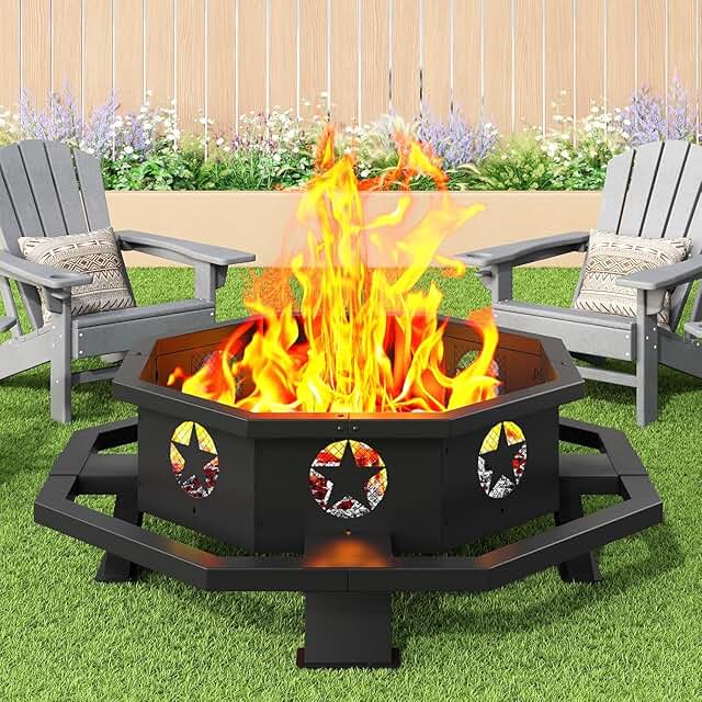 9 Chic Black Outdoor Fireplace Ideas for Modern Homes 17 43 Inch Fire Pit for Outside Wood Burning, Outdoor Octagonal Fire Pit wi...