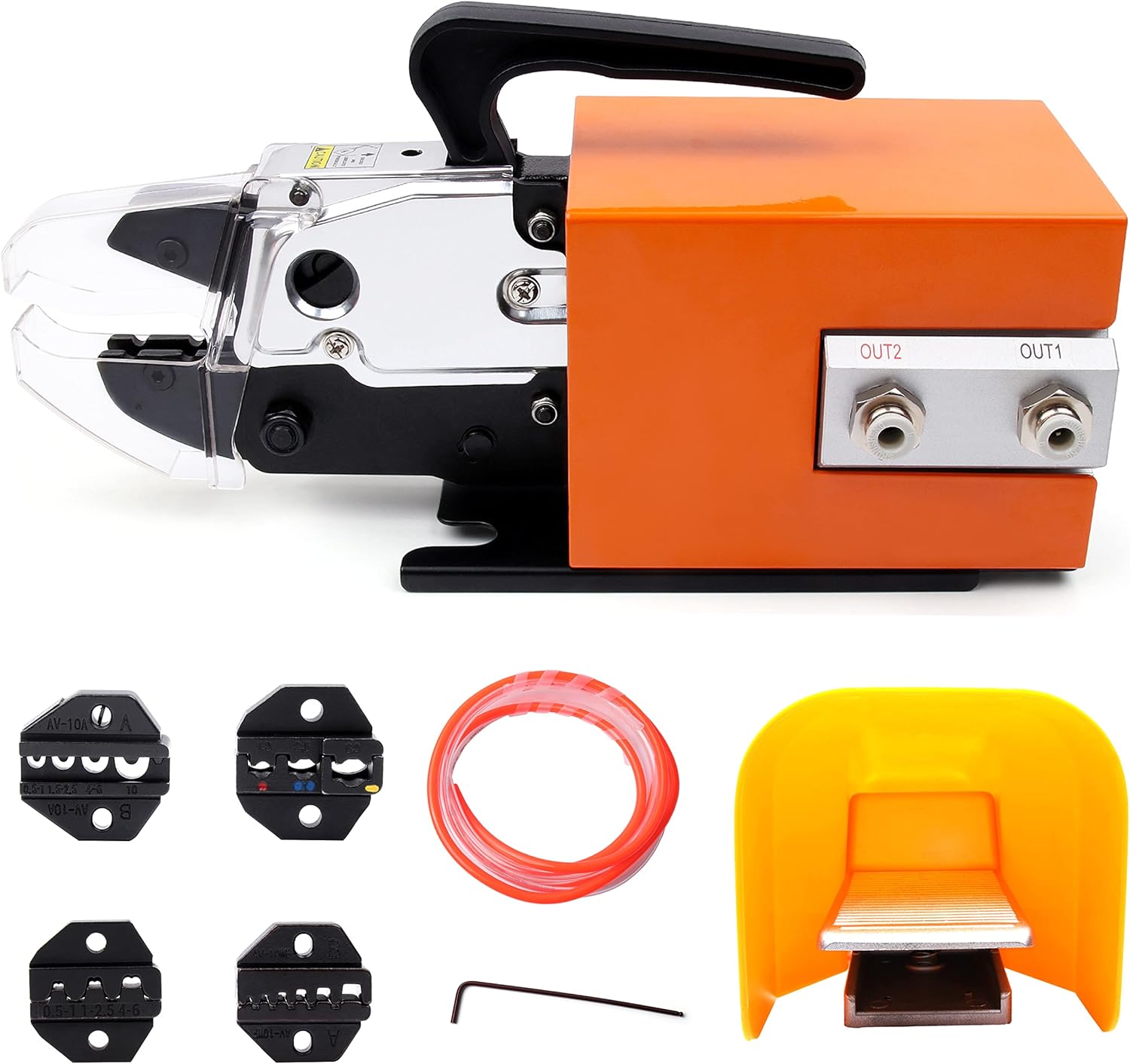 Pneumatic Crimping Tool Am-10,Air Powered Wire Terminal Pneumatic Crimper Plier Machine Crimping Up to 16mm² with 4 Optional Die Sets for Various Kinds of Terminals
