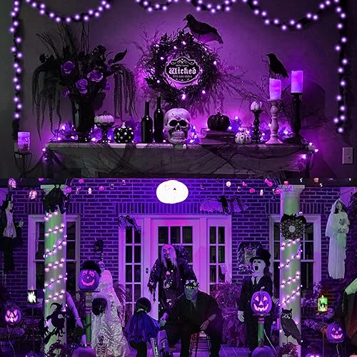 Miniatura 4 de Kwaiffeo Luces de Navidad moradas, tira de 300 luces LED de 100 pies para exteriores e interiores, 8 modos conectables de luces moradas para