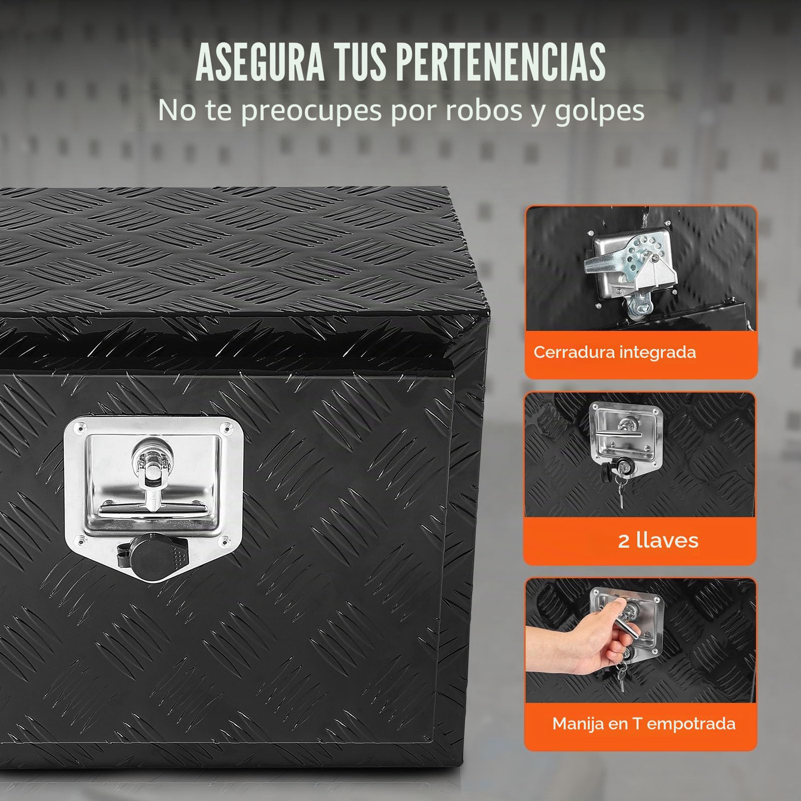 VEVOR Caja de Herramientas para Camión 612x310x360mm Caja de Bastidor Inferior Caja de Almacenamiento de Aleación de Aluminio Montaje Inferior con Cerradura y Llaves para Remolques, Camionetas, Negro