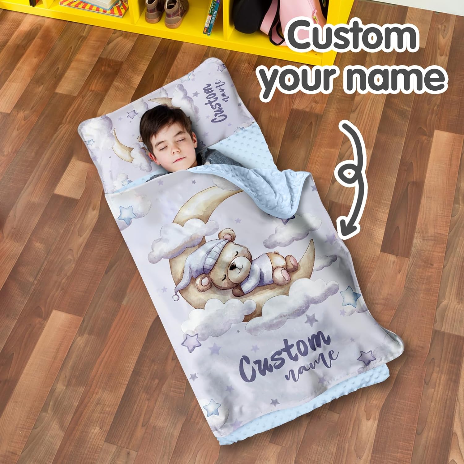 Personalized Toddler Nap Mat for Daycare, Custom Name Kids Sleeping Bag with Pillow and Blanket for Preschool Kindergarten, Nap Mats Easy Carry