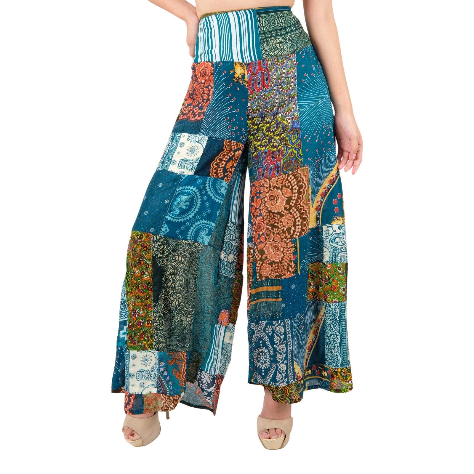 Lofbaz Pantaloni Palazzo Patchwork a Gamba Larga da Donna Pantaloni Yoga Harem