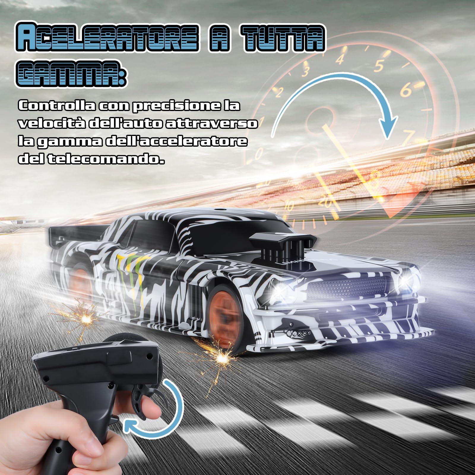 JONRRYIN RC Auto Drift Pro 1:43, Macchina Telecomandata Drift, Mini Drift Car, Micro Macchina Telecomandata con Luce LED, 15km/h, Auto Giocattolo per Bambini di 14 Anni (Nero Pro-Gyro)