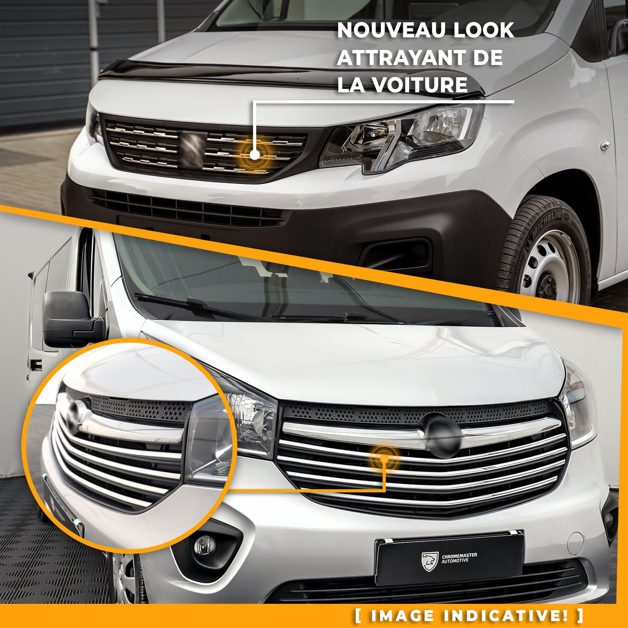 CHROMEMASTER | Compatible avec VW e-Crafter 2018+ | Baguettes de Calandre Avant ; Bandes pour le Gril de Voiture, Acier Inoxydable Poli | Ajustement Parfait ; Nouveau Look Attrayant de la Voiture
