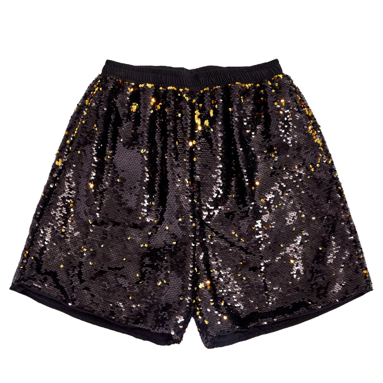 Generisch Calzoncillos tipo bóxer para hombre, con lentejuelas, brillantes, cintura elástica, holgados, para el tiempo libre, para verano, danza, carnaval, cintura alta, disfraz de carnaval, Negro