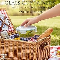 Vista 5 de Moss & Stone 4-Pack Round Kitchen Glass Food Storage Containers Set with Lids – Reusable Glass Meal Prep Containers for Kitchen, Lunch or Fridge