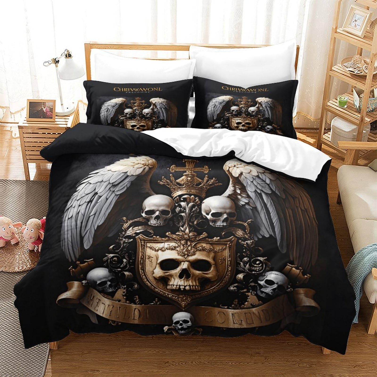 XiaopangXY 3D Printed Skulls Bedding Set 3 Pcs Comforter Cover with Hidden Zipper Gothic Pattern Quilt Cover Microfiber Duvet Cover with Pillowcase King（220x240cm）
