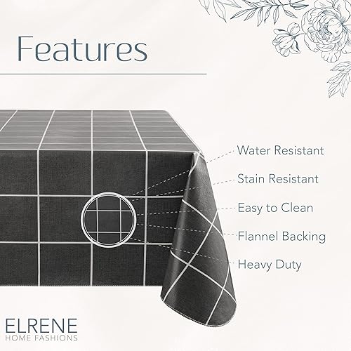 Miniatura 4 de Elrene Home Fashions Mantel de vinilo resistente al agua y a las manchas con respaldo de franela, 52 x 70 pulgadas, rectangular, color negro