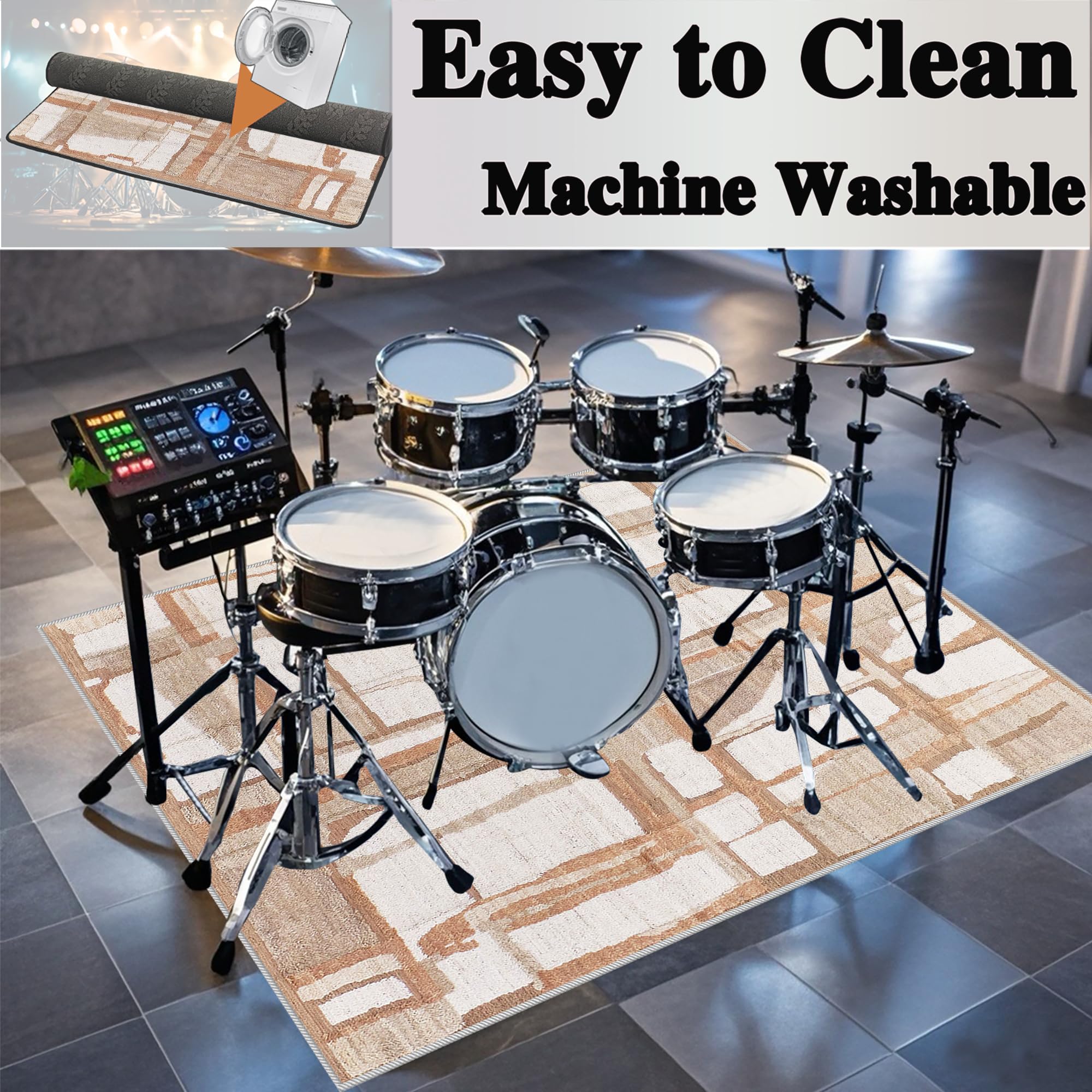 Tappetino Batteria, Tappeto per Batteria Acustica, Tappeto Insonorizzato Professionale, Drum Carpet Rugs, Elettronico Drum Tappeto, Tappeti Antiscivolo per Batteria, Tappeto per Tamburi 230 x 180 cm