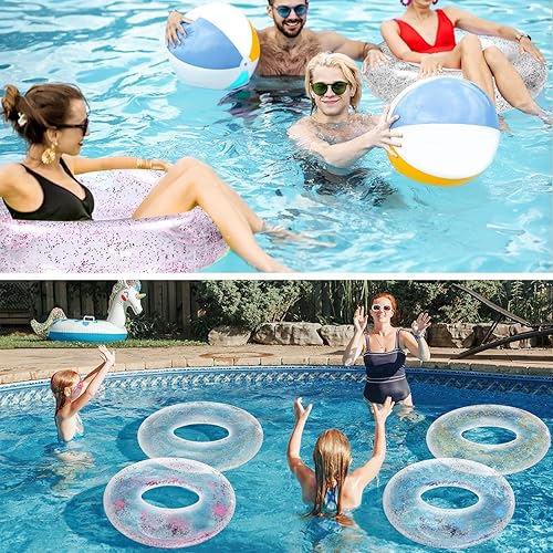 Miniatura 6 de Zhanmai 4 piezas de tubo inflable para piscina, anillo de natación transparente con purpurina colorida, flotadores de piscina para adultos, tubo
