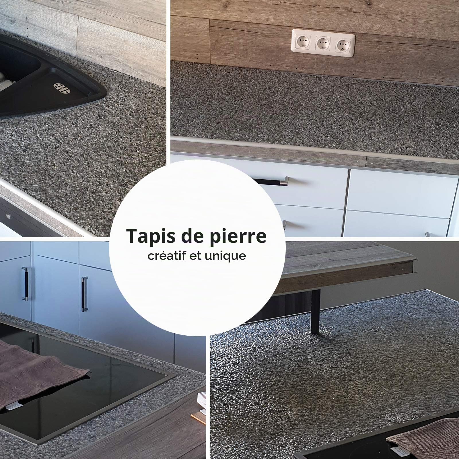 Set de tapis en pierre: 25 kg gravier marbre Grigio Carnico + 1,5kg époxy ciment, 2,5qm - revêtement de sol - pour salle de bain, douche, cuisine, balcon, garage, piscine, terrasse