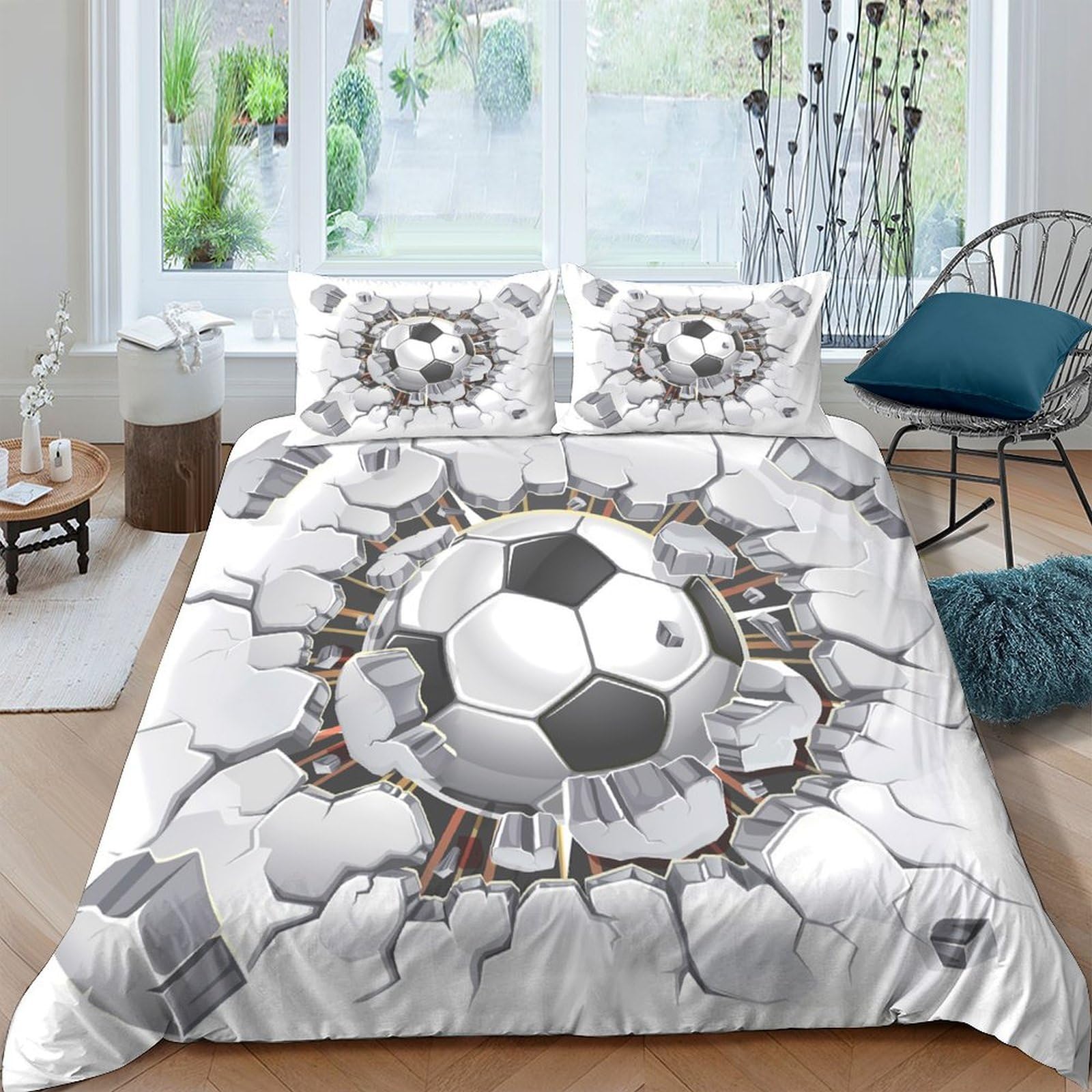 Ctjqhvkz Style-4 3D Printed Soccer Ball Fitted Sheet Microfiber Anti-Slip Bed Cover For Bedroom Guest Room Dustproof Decor Single（135X200cm）
