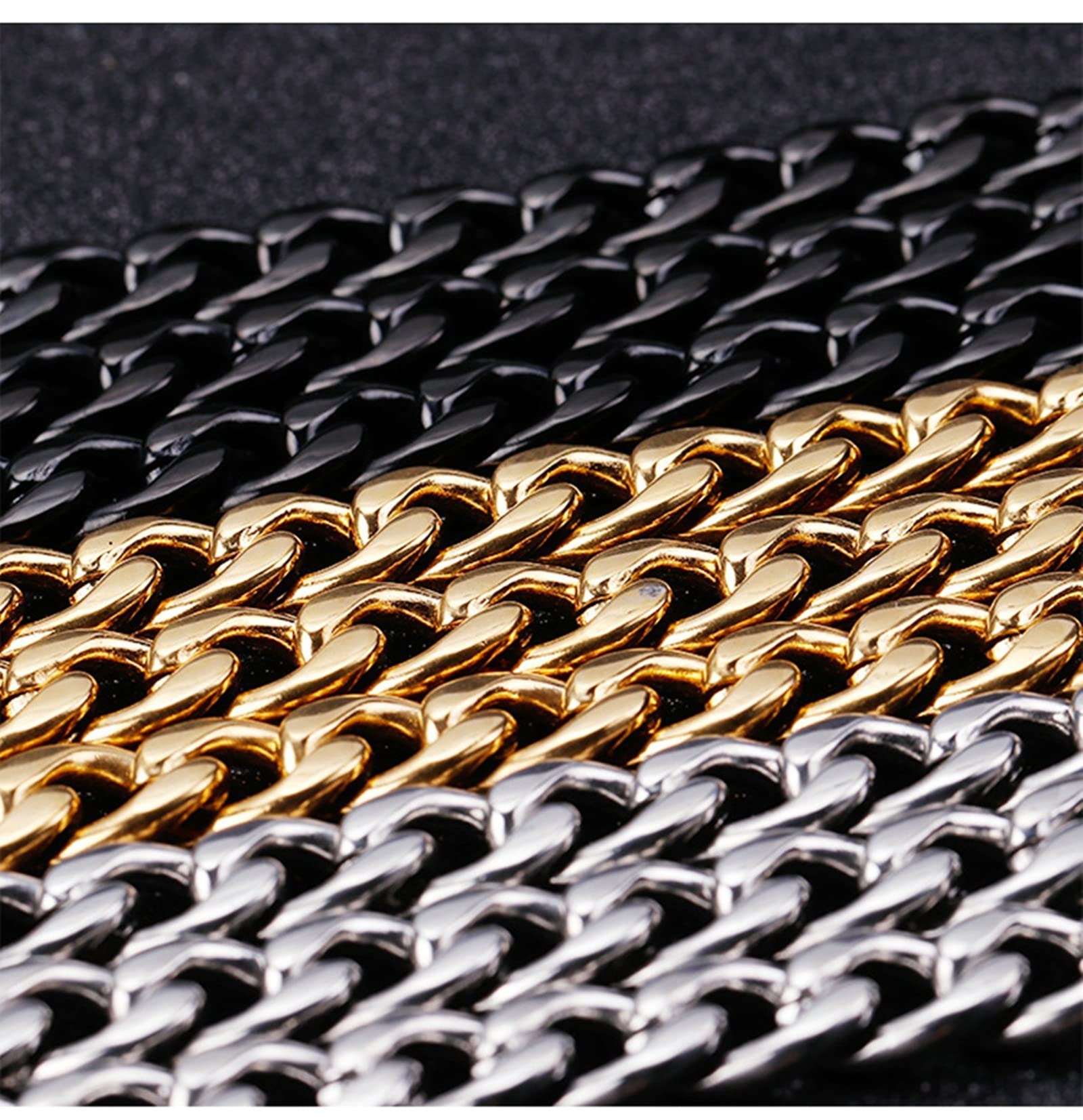 18-26 Zoll Bordkettenkette Halskette für Männer 10 mm, Edelstahl Gold/Silber/Schwarz-Bordsteinkette Halskette