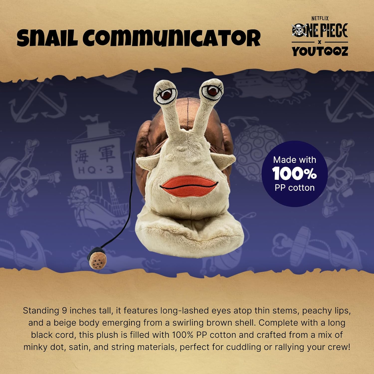 You Tooz Snail Communicator Plushie, 9IN Collectible From One Piece - Soft 100% PP Cotton Stuffed Collection