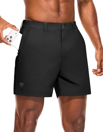 PULI Mens Golf Shorts 5 Inch Stretch Waterproof with 5 Pockets for Travel Hiking Casual Business