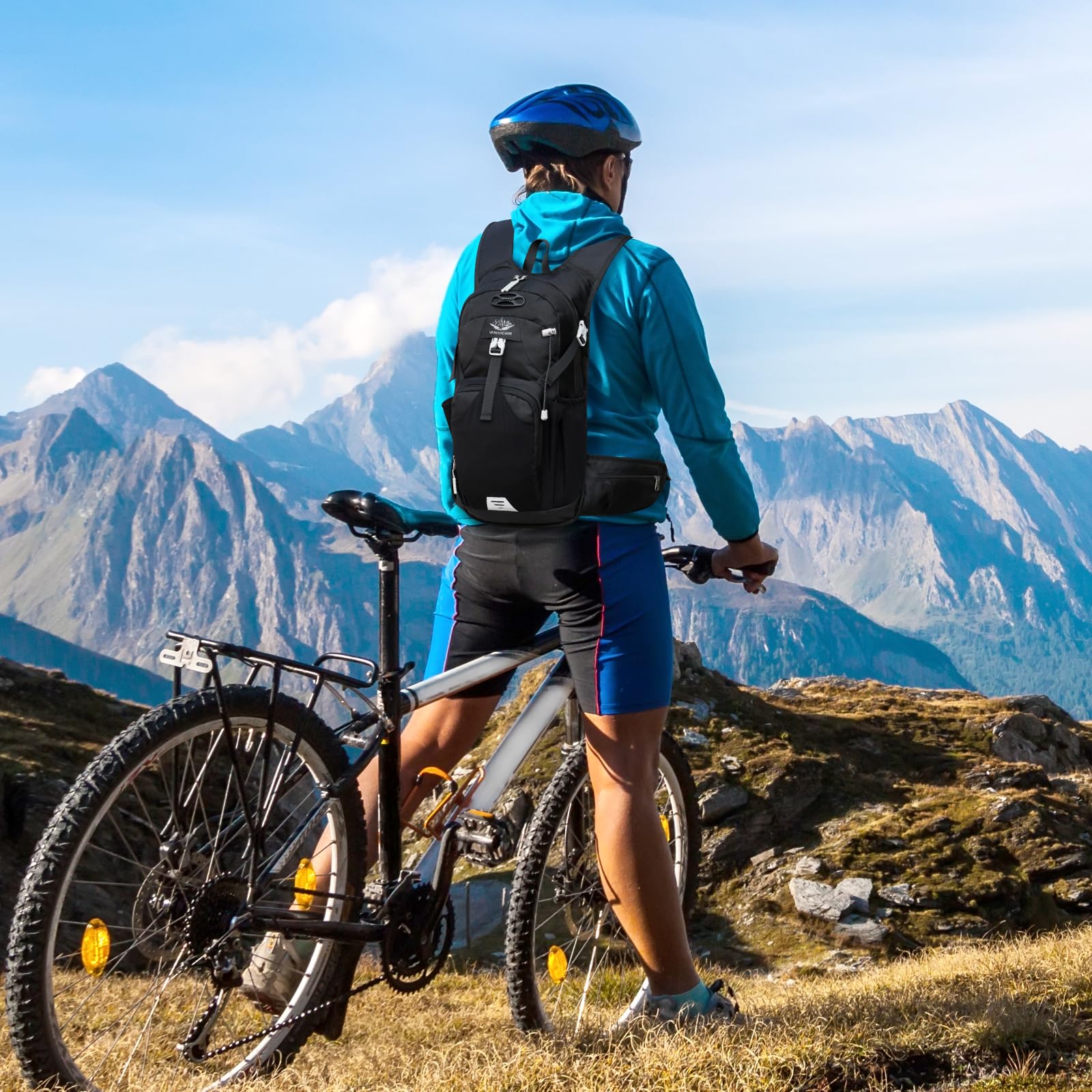 Fahrradrucksack Wasserdicht mit Helmnetz, MTB Rucksack Herren Damen Tagesrucksack, Thermischer Trinkrucksack für Camping Motorrad Wandern Laufen