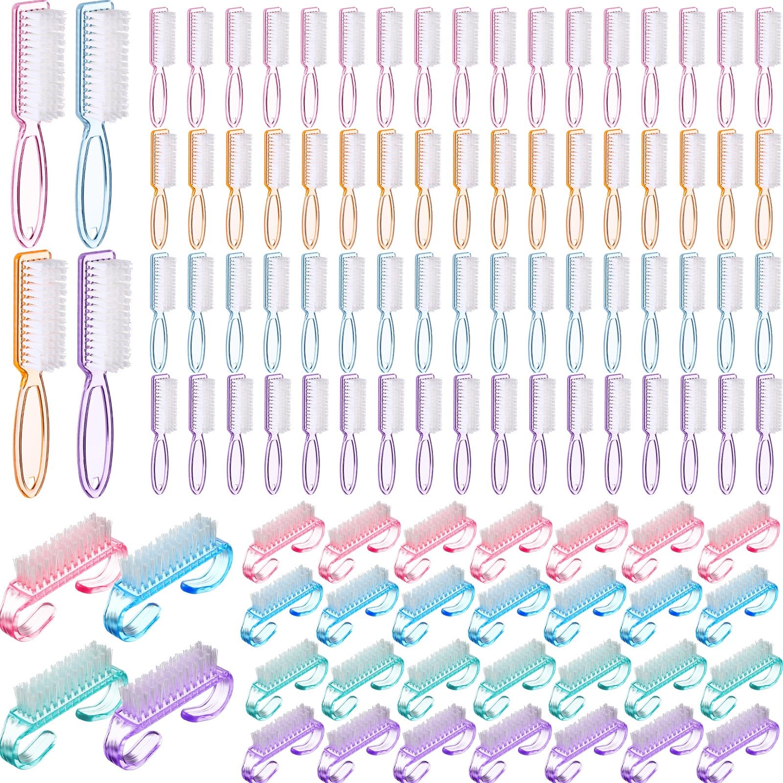 Patelai 100 cepillos de uñas con mango para limpiar uñas coloridos, cepillos de manos, dedos de los pies, cepillos de limpieza de pedicura para hombres y mujeres, cepillo multicolor