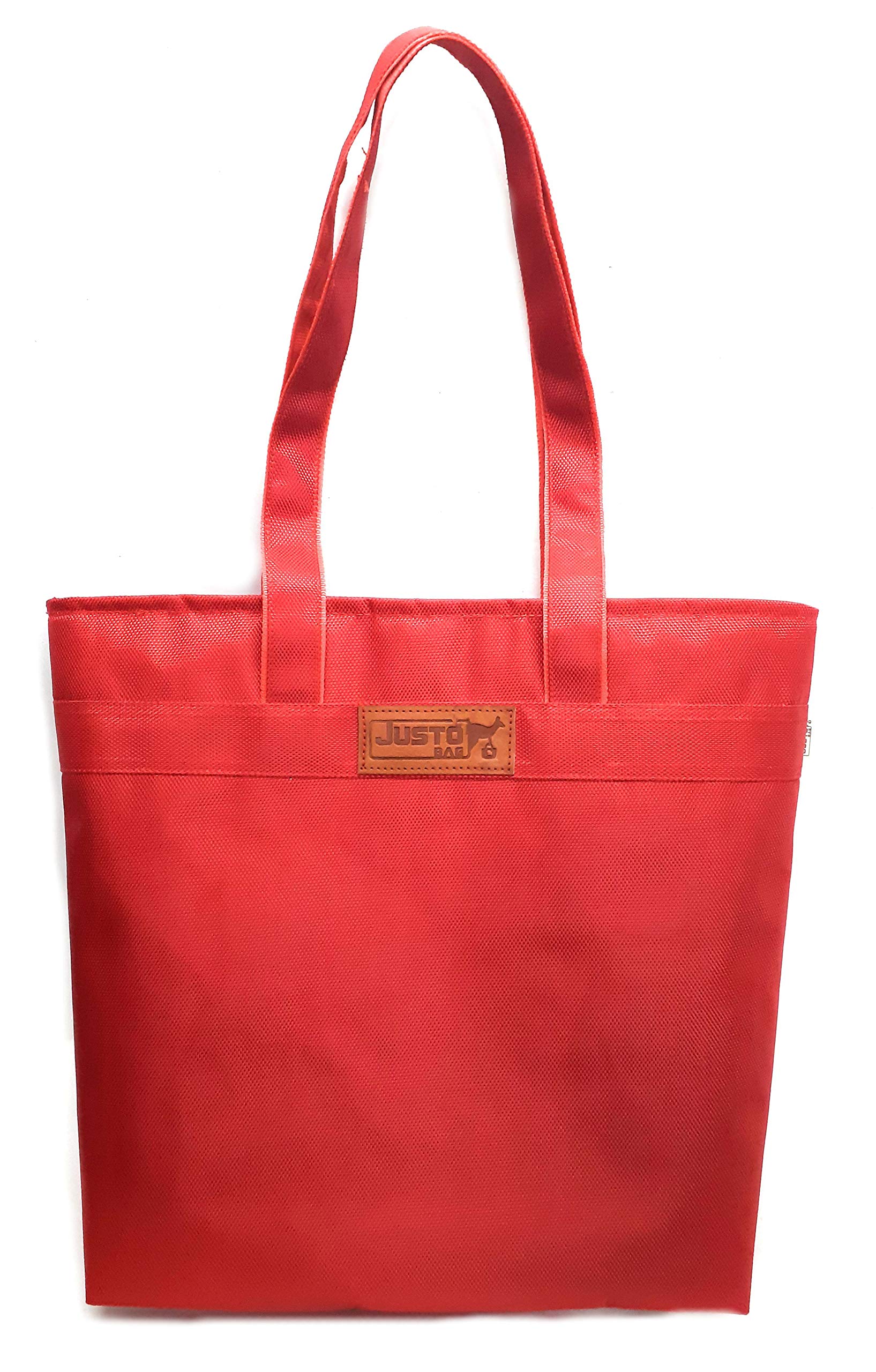 JustoBag Girl's Nylon Fabric Stripes Large Capacity Tote Shoulder Bag (White Red)