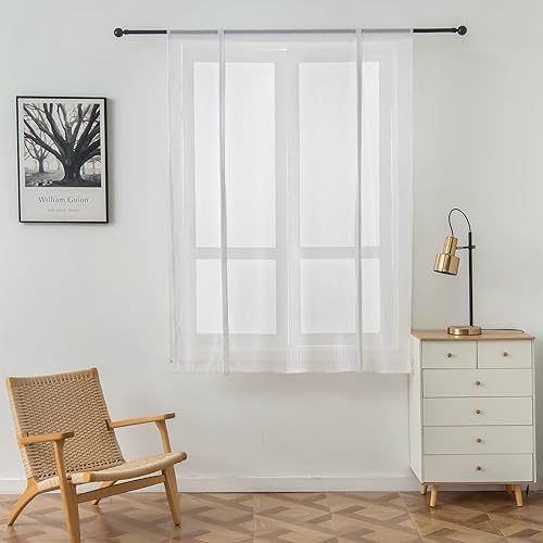 Miniatura 3 de SMITHOOM 1 panel de cortina romana traslúcida con bolsillo para barra, elegante diseño hueco, cortina de globo de gasa para cocina, baño, sala de