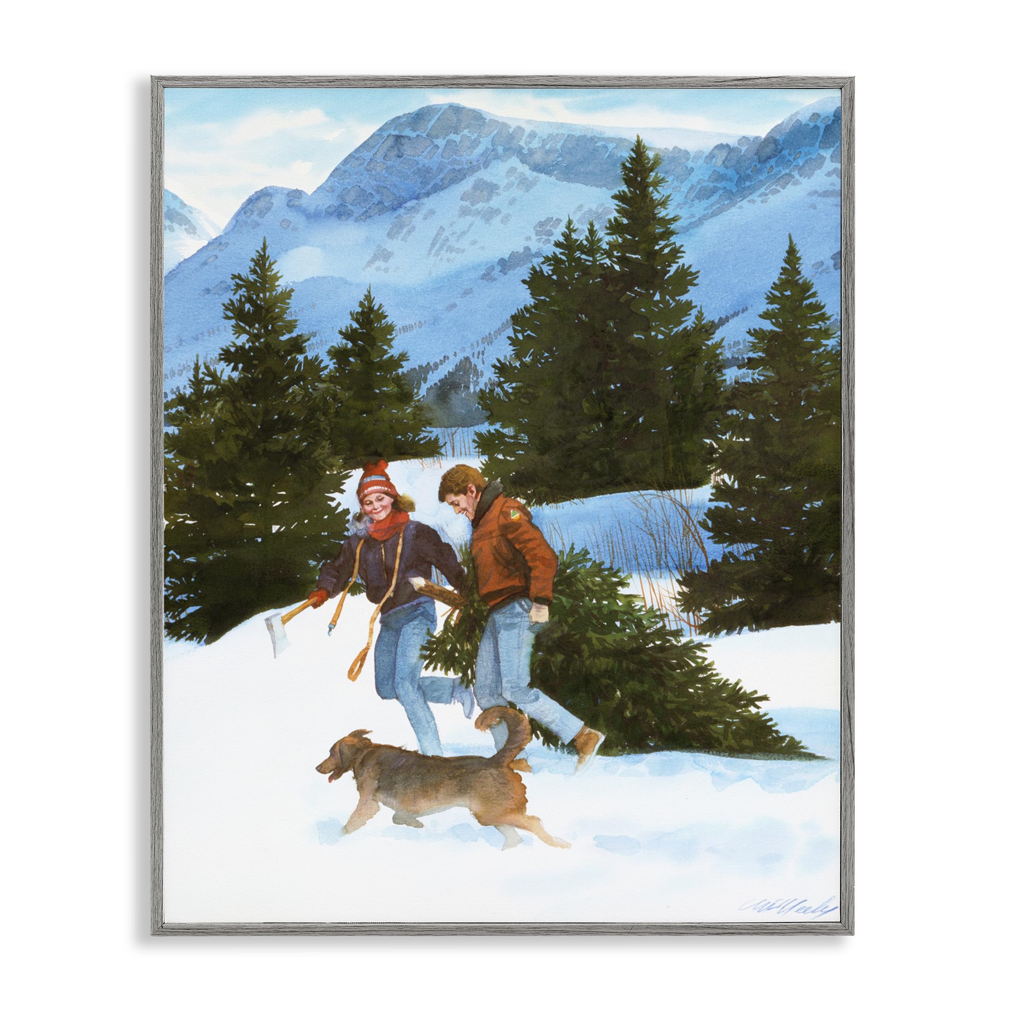 'Couple Bringing Home Tree'| Framed Giclee Art