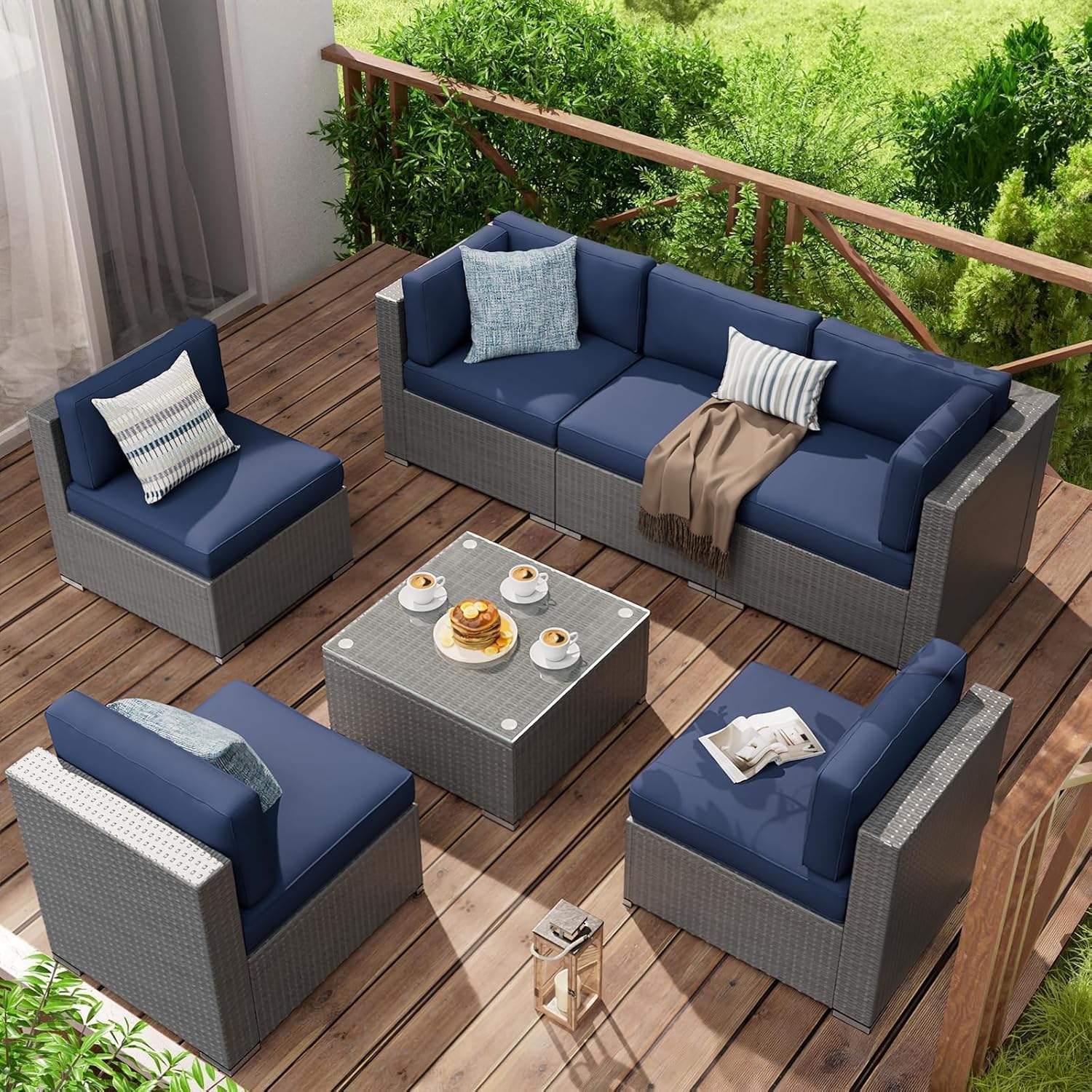 14-Piece Outdoor Furniture Replacement Cushions, Fits 6-seat Sectional Rattan Conversation Set, Patio Water-Resistant Replacement Sofa Cushions (Dark Blue)