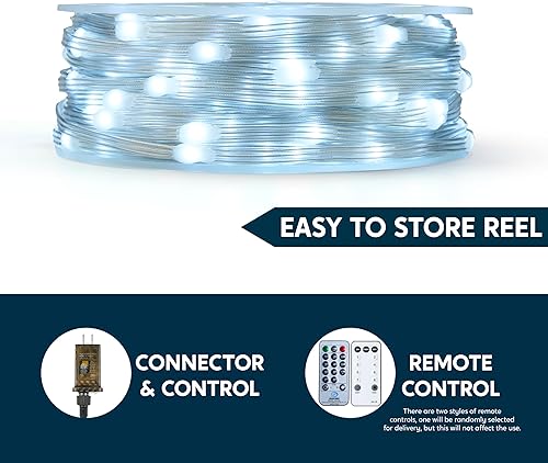 Miniatura 2 de Joiedomi 600 luces LED de Navidad para exteriores, luces blancas frías de árbol de Navidad de 197 pies con 8 modos de temporizador, cadena de luces