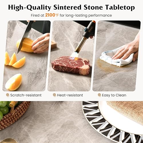 Miniatura 2 de GOFLAME Mesa de comedor de piedra sinterizada de 43 pulgadas para 4, mesa de cocina rectangular con mesa de mármol sintético y marco de metal, mesa