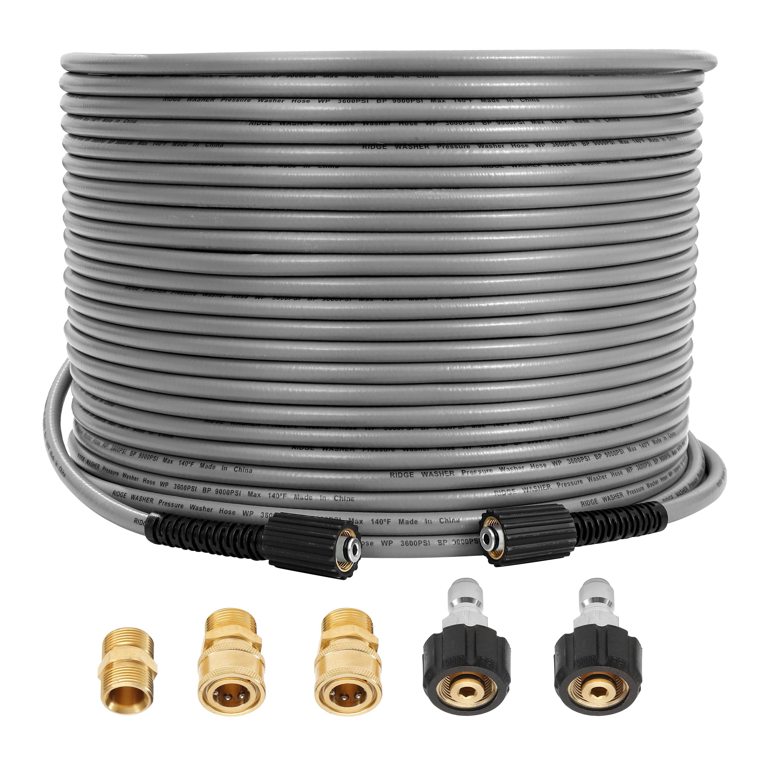 Photo 1 of RIDGE WASHER Pressure Washer Hose 100FT, 1/4 Inch Power Washer Hose with M22 14 Fitting, Kink Resistant Hoses Replacement’s Applied for Most Pressure Washer Accessories, 3600 PSI