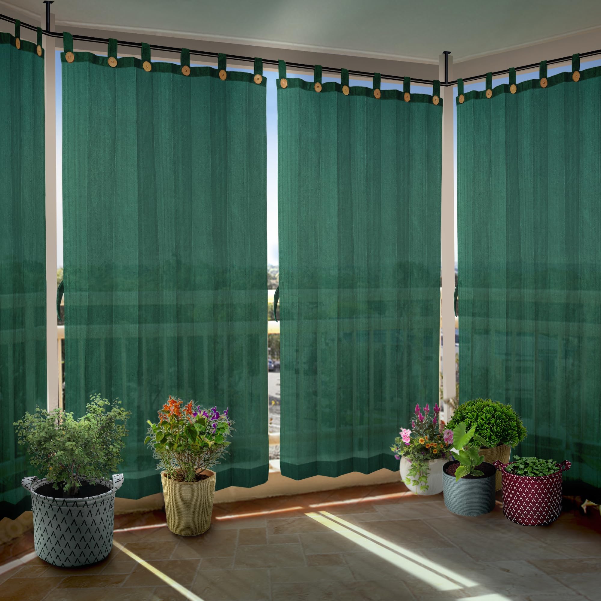 HIPPO HDPE Outdoor Loop Curtains Sun Blocking, UV Protection, Light-Filtering for Garden Balcony Curtain, 150 GSM (Forest-Green, 4.5FTX7.5FT, 2PC)