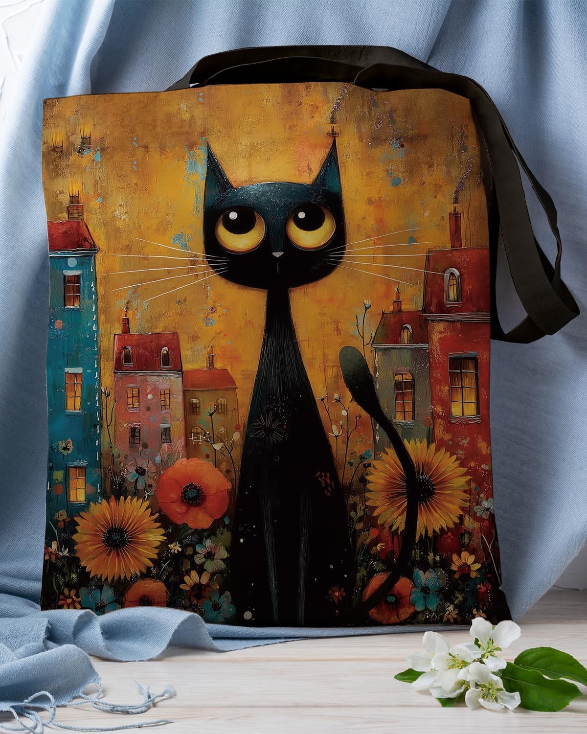 Cute Cat Tote Bag, Vintage Cat Art Canvas Bag, Aesthetic Reusable Grocery Bags for Women, Cats Lover Gift Tote - Image 3