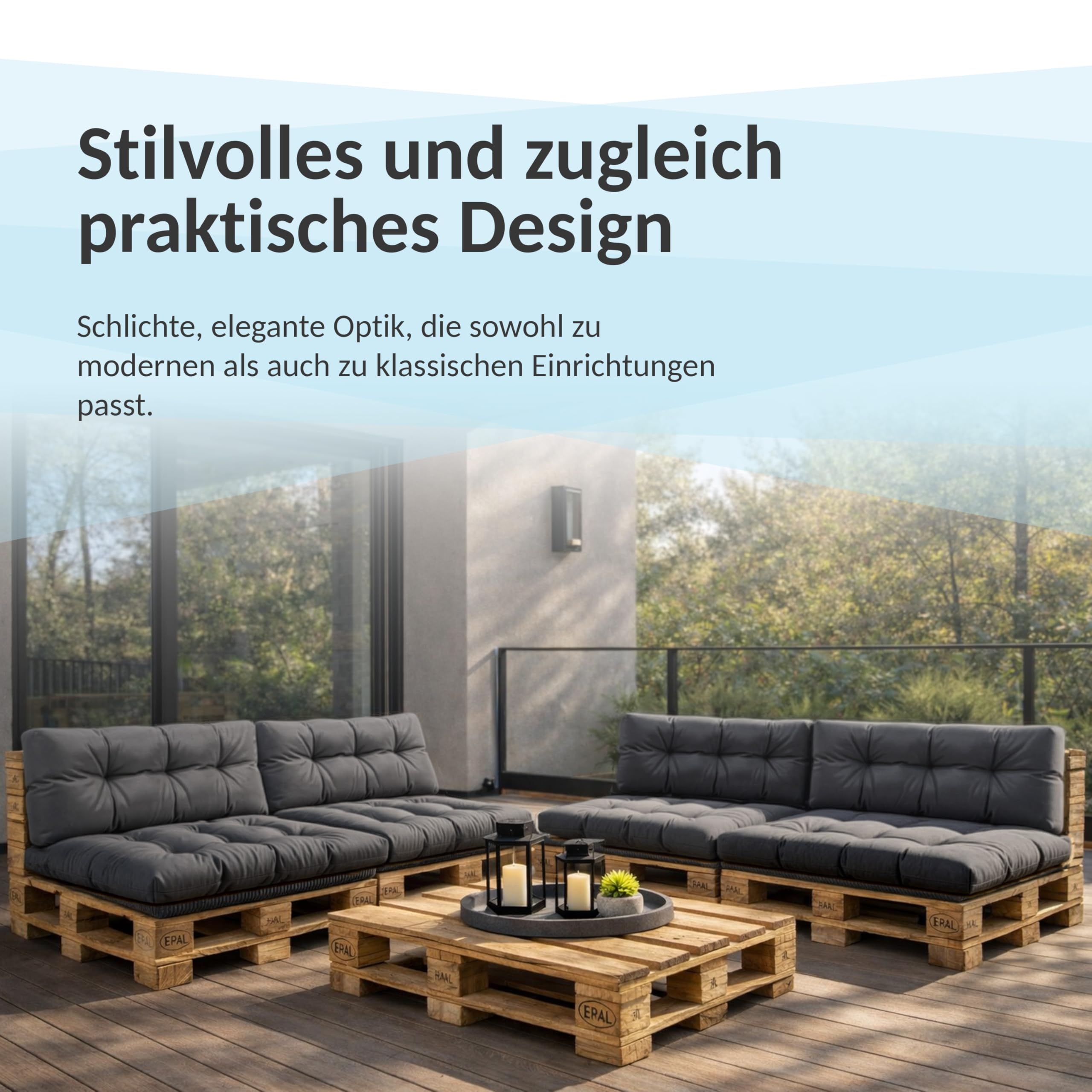 POKAR Palettenkissen Palletenauflagen Palettenpolster Palettensofa Palettenmöbel 2er Set: 1x Sitzkissen 120x80 + 1x Rückenlehne 120x40, Grün