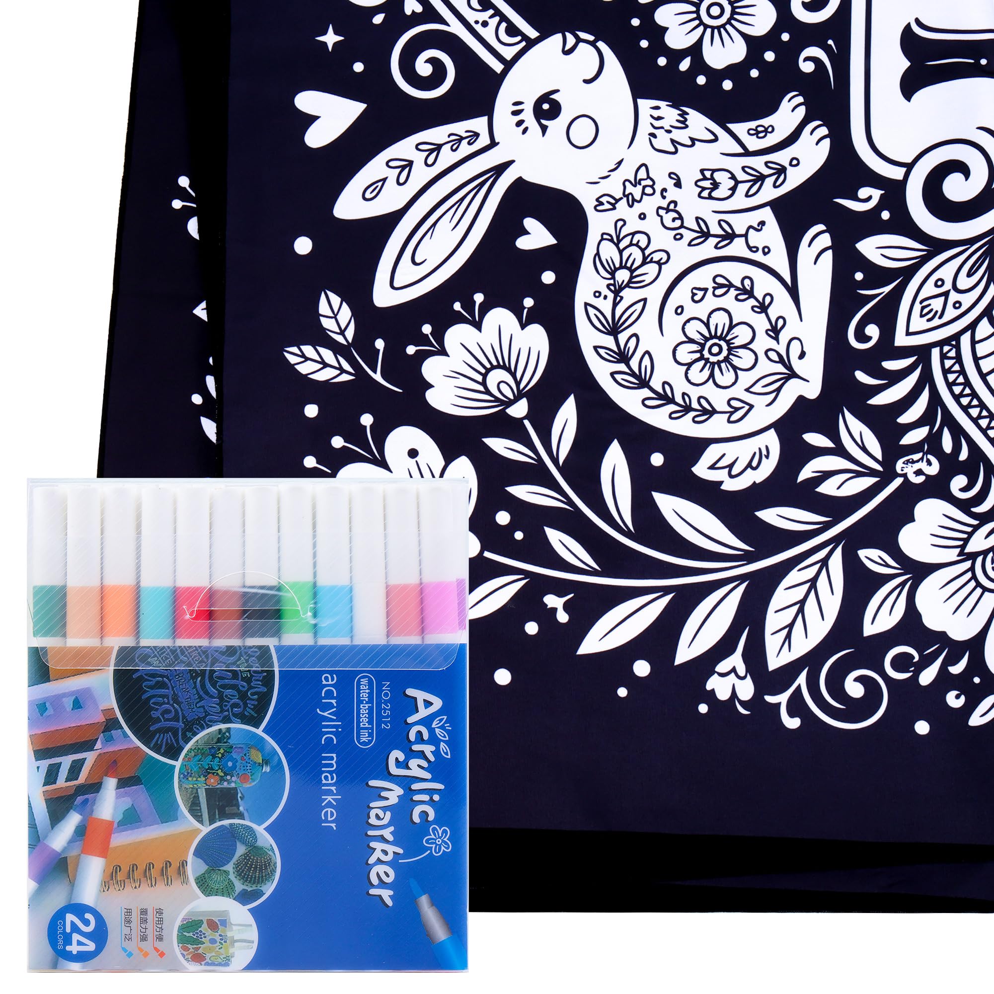 DIY Coloring Blanket for Adults with 48 Markers | Color Your Own Blanket, Washable Cozy Velvet Kit, For Everyday Use & Home Decor