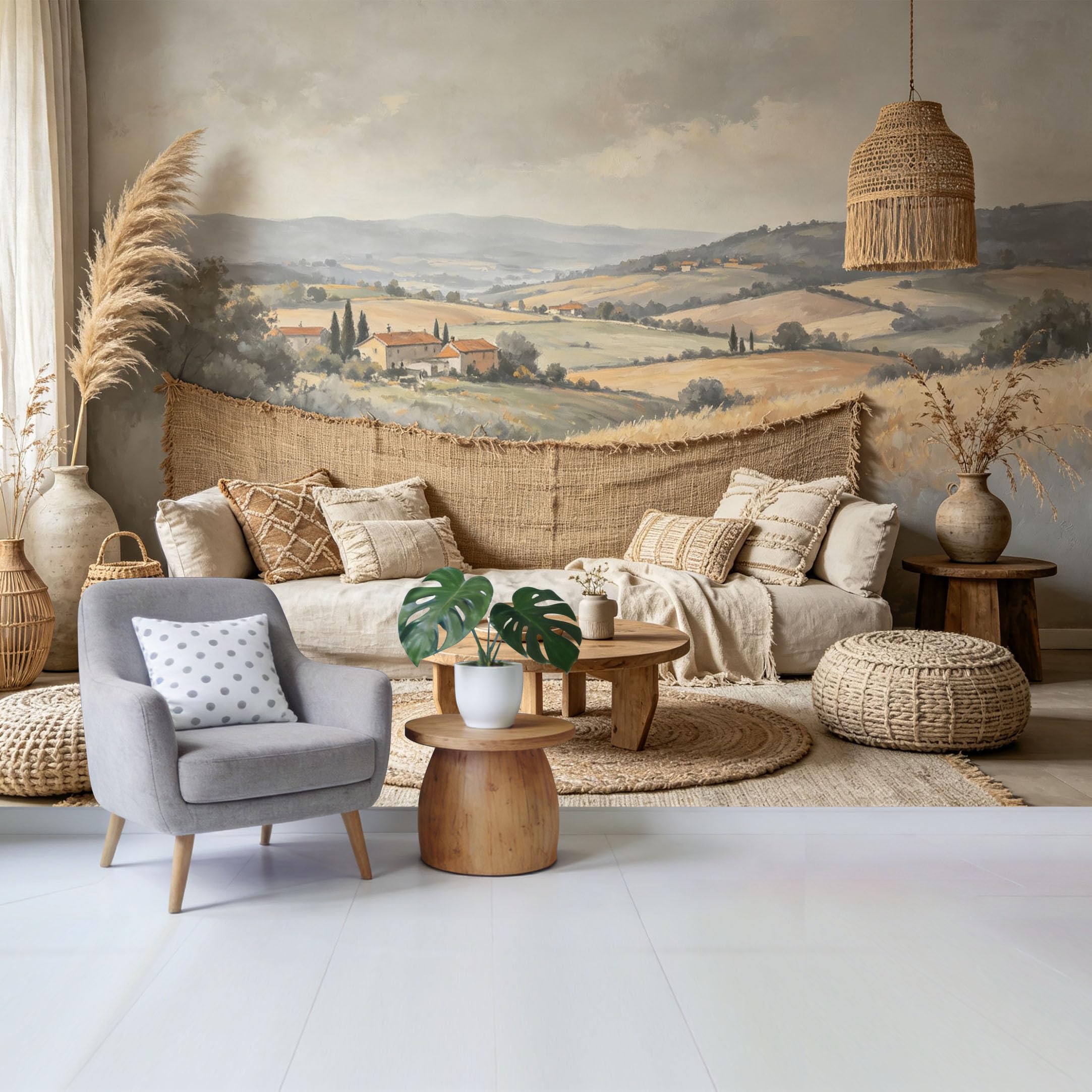 Qzlithotic Yq2605250694 Custom Size Wall Mural Tuscan Landscape Oil Painting Farmhouse Style Selfadhesive Wall Fabric Removable Wallpaper For Home Office Decor