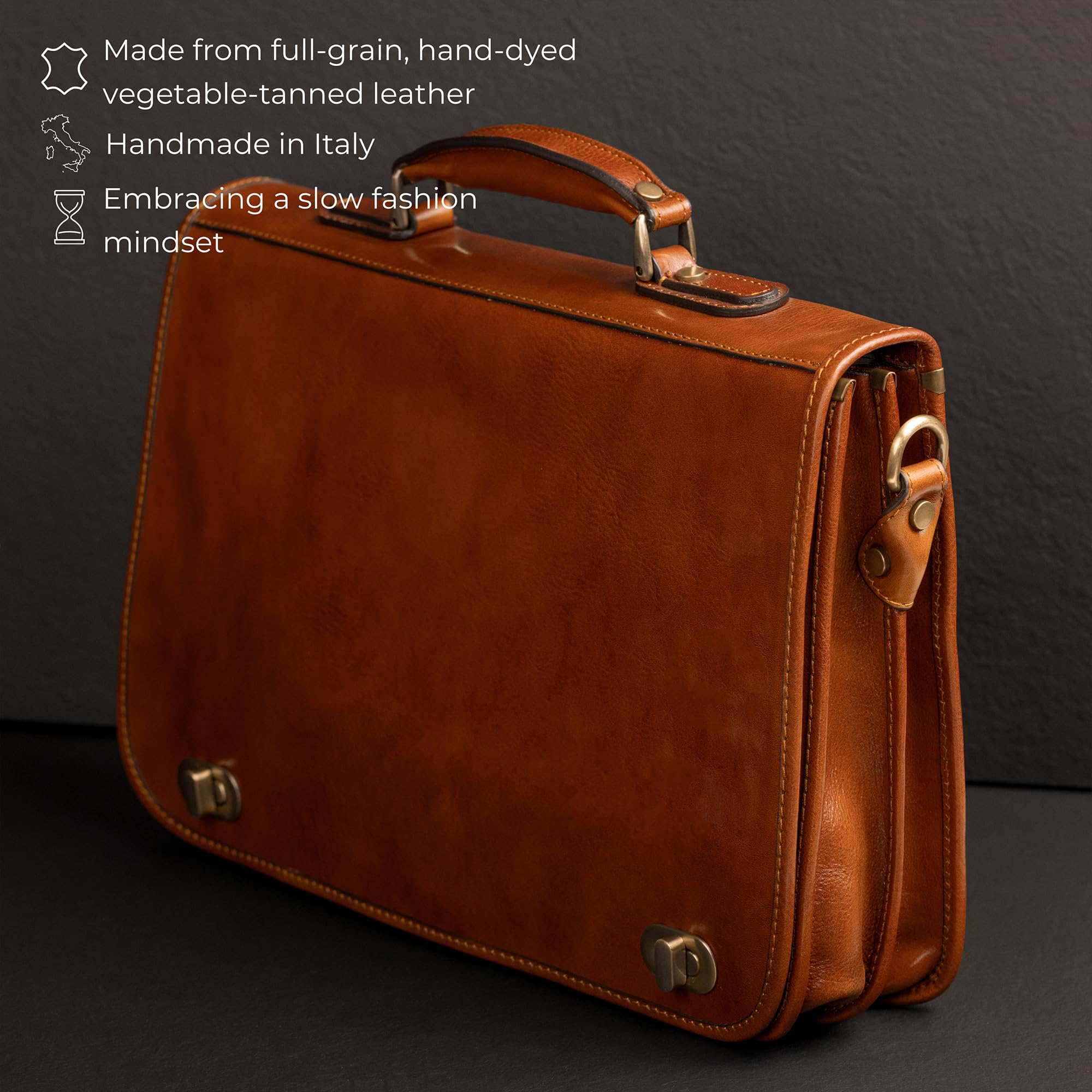 Time Resistance Porte-Documents en Cuir Italien Pleine Fleur pour Hommes Sac à Bandoulière Détachable Fabriqué à la Main pour Ordinateur Portable 15 Pouces