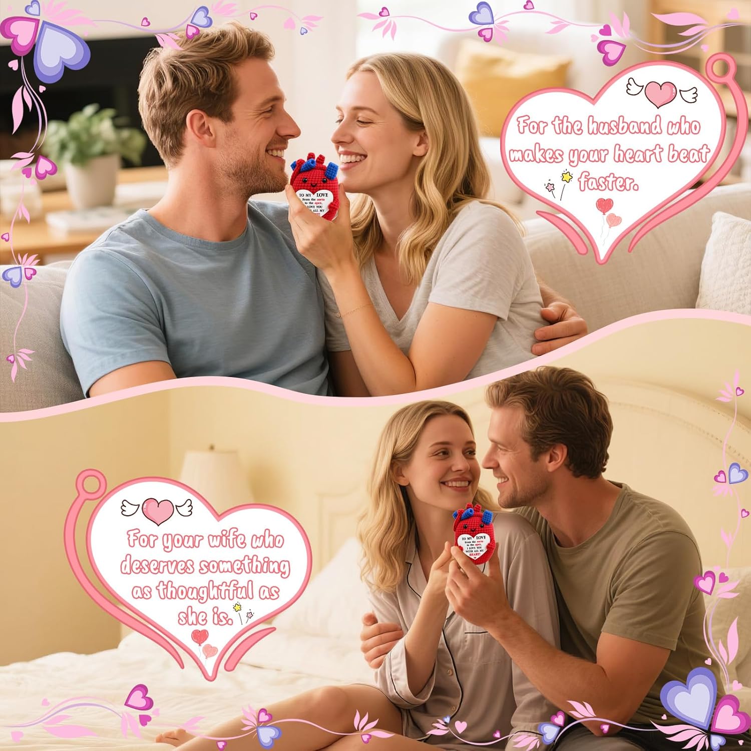 Mini Valentines Day Gifts for Him Her Couple Valentine’s Day To My Love Handmade Crochet Anatomical Heart Love Gift for Women Men Boyfriend Girlfriend Husband Wife Anniversary Valentines Birthday - Image 5