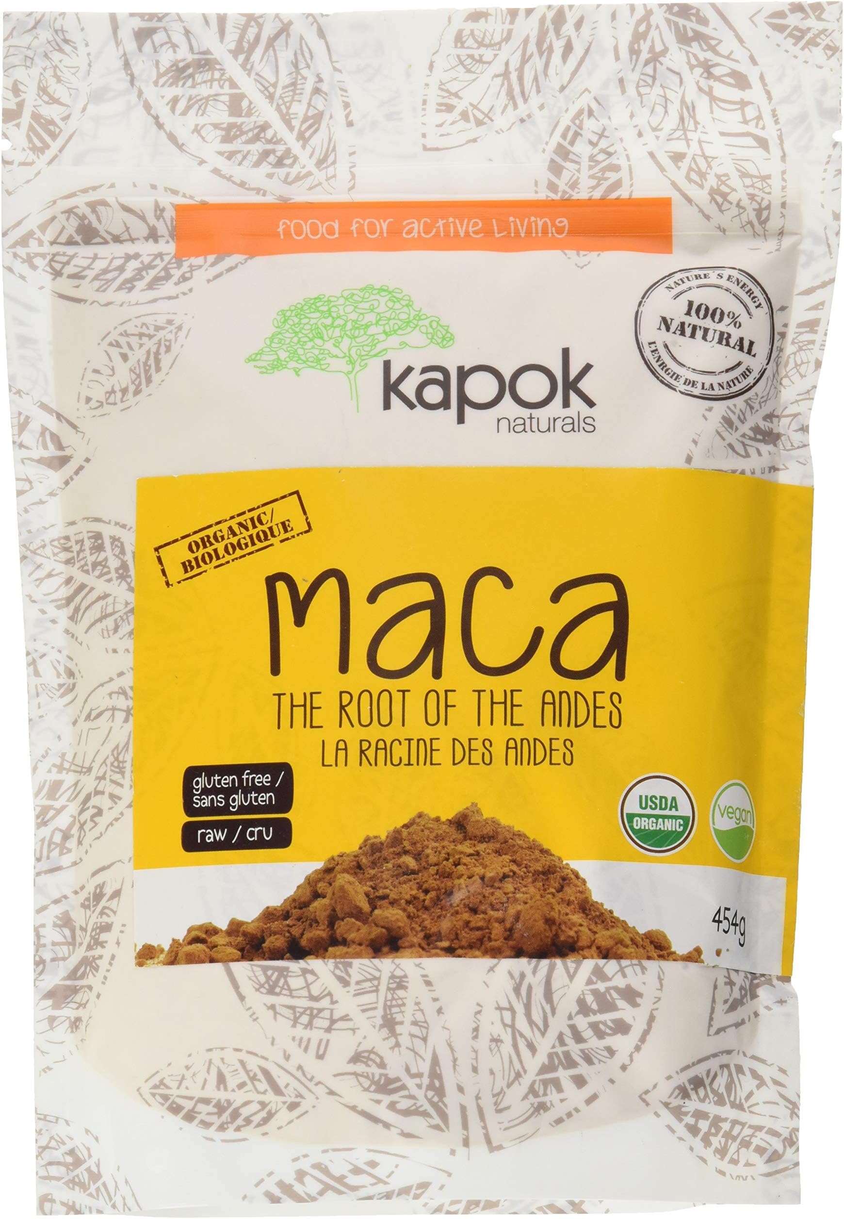 Kapok Naturals Organic Maca Root Powder. 1LB Resealable Pouch. USDA Organic Maca Root for Men & Maca for Women. Use Organic Macca for Endurance, Energy, Fatigue & Reproductive Health