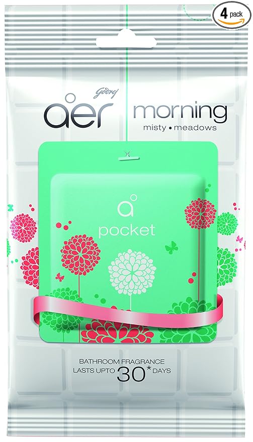 Godrej Aer Pocket Bathroom Fragrance, 10g (Morning Misty Meadows) - Pack of 4