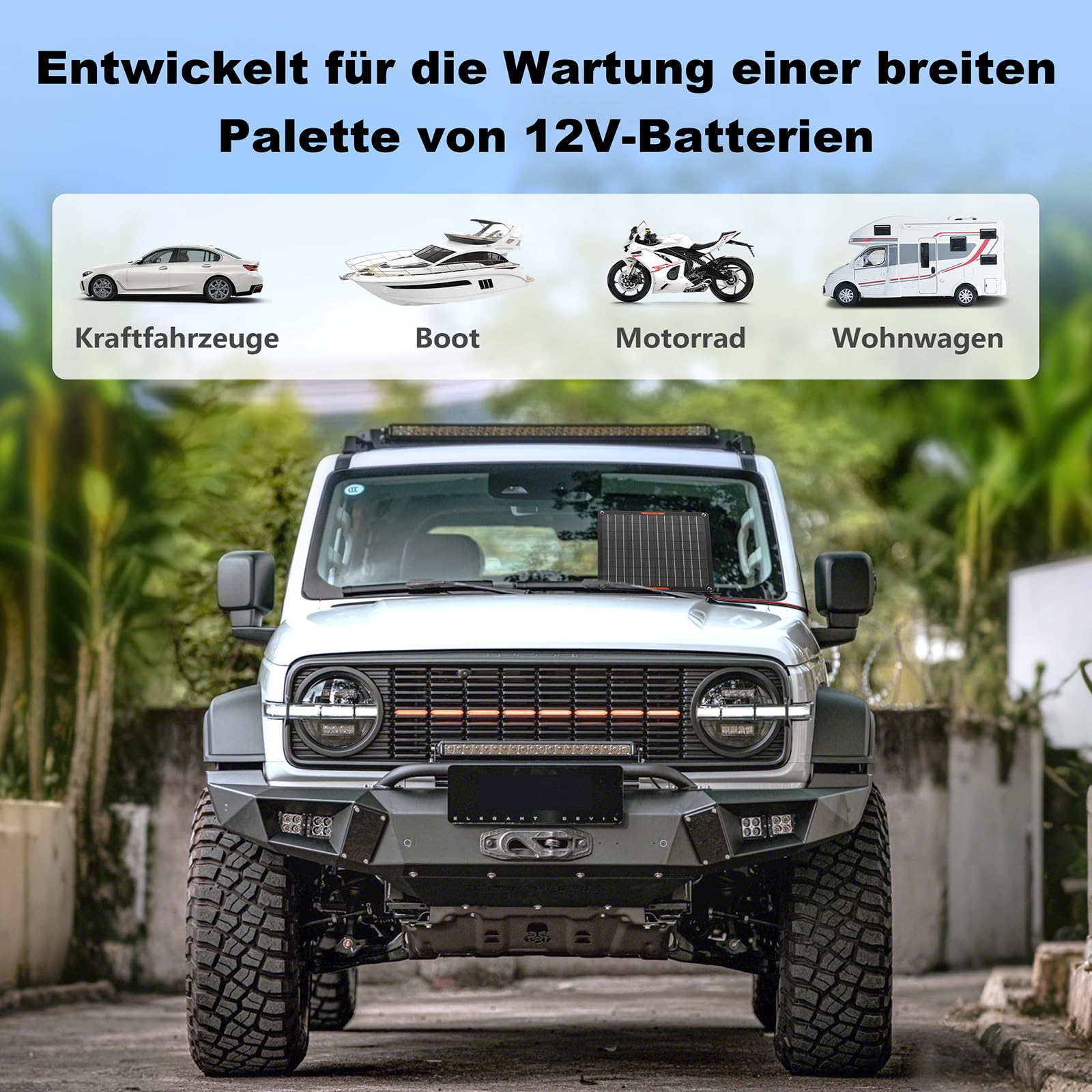 Cargador de batería solar de 10 W, 12 V Panel solar del coche Cargador de batería solar impermeable Portátil Power Trickle Cargador para coche Barco Automotive con clip de cocodrilo